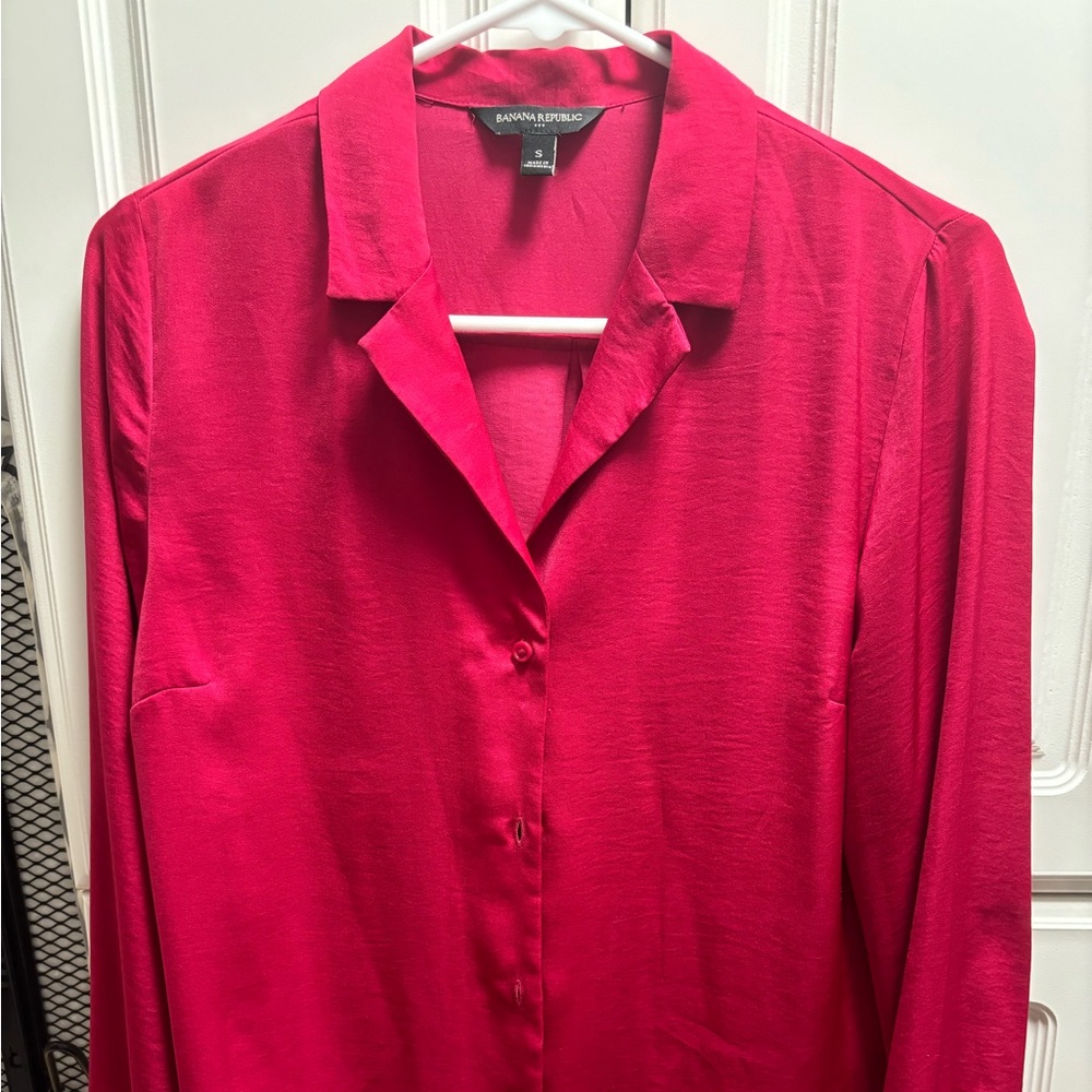 Fuchsia silk-like shirt from Banana Republic